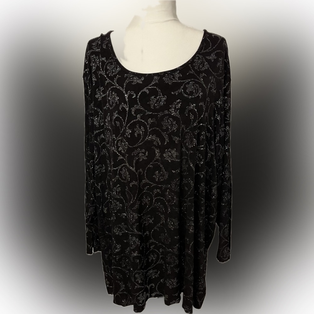 Lane Bryant Black Stretchy Long-Sleeve Blouse Silver Sparkle Designs & Co 26/28